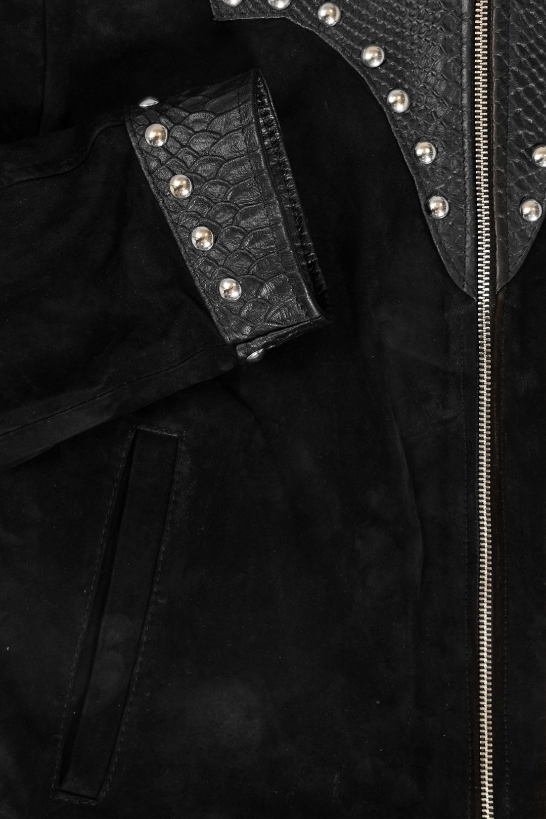 Snake Effect Suede Studded Leather Jacket – POCHLY